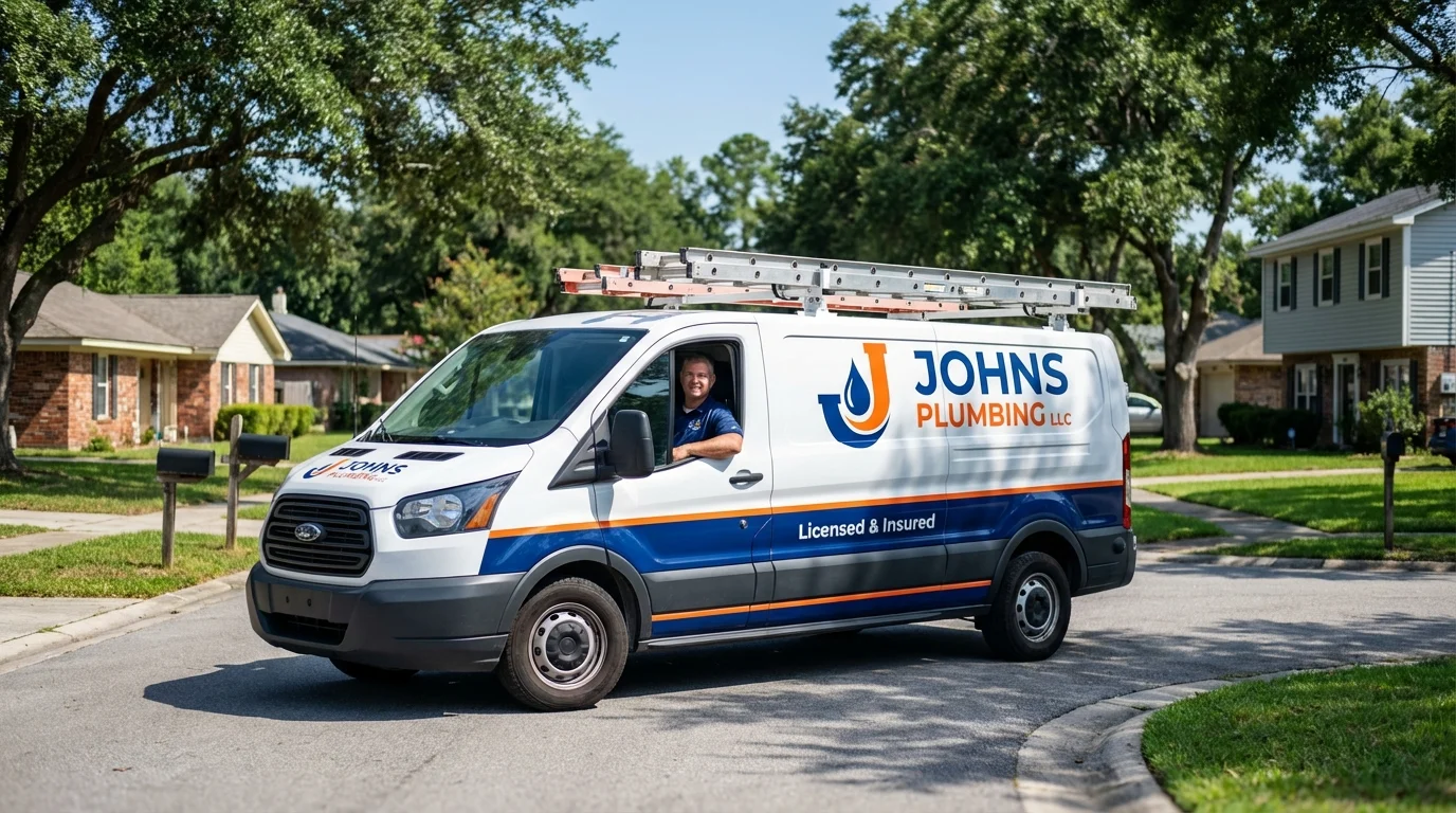 Johns Plumbing LLC service van in South Hadley, MA
