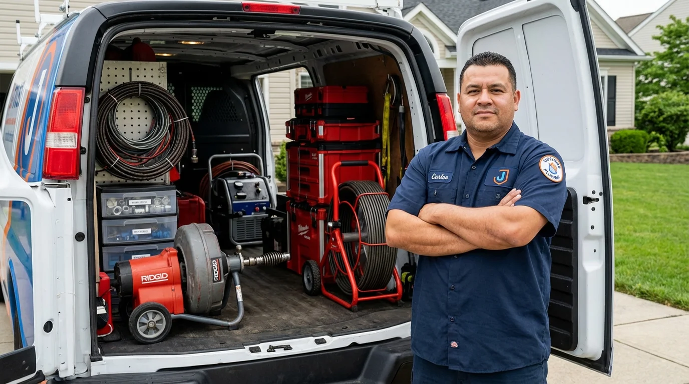 Professional drain cleaning equipment and Johns Plumbing LLC plumber in South Hadley