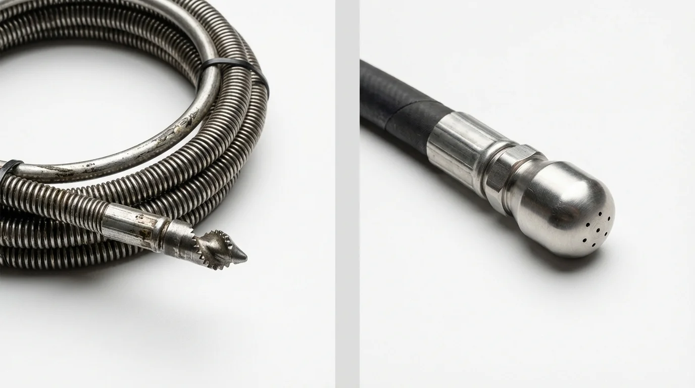 Drain snake cable and hydro jetting nozzle used for drain cleaning in South Hadley, MA