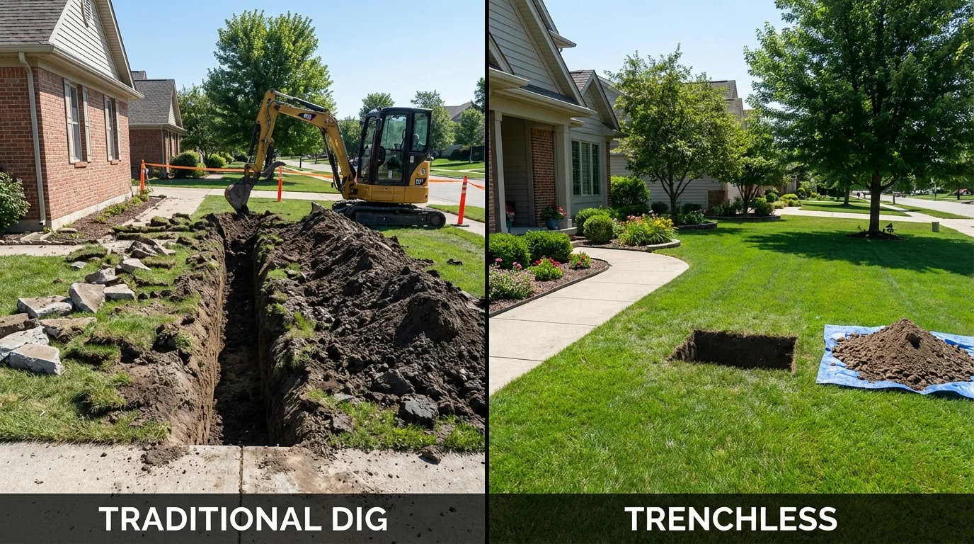 Trenchless sewer repair with minimal yard damage versus traditional excavation in South Hadley, MA